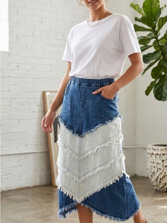 Young Threads Dresses & Skirts - NWT Young Threads Boho Distressed Denim Tiered Maxi Skirt - Medium